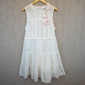 NWT Belle du Jour Swiss Dot Tiered Dress White Sleeveless Textured Flowy XL